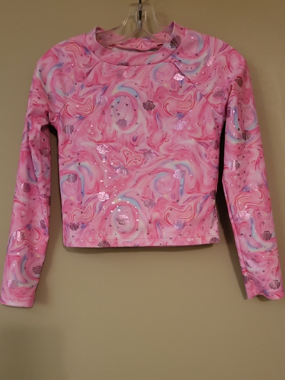 bmagical pink swirly seashell rashguard swim top